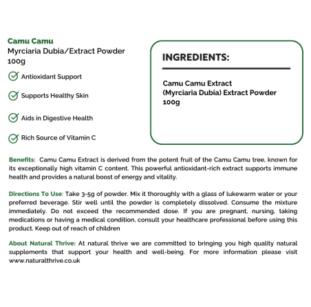 Natural pure & Premium Camu Camu Extract Powder 100g | £9.99 | Home Natural Thrive Natural Thrive