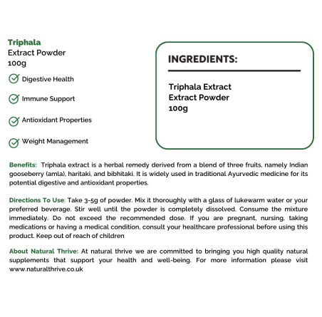 Natural pure & Premium Triphala Extract Powder 100g | £12.99 | Natural Powder Supplements Natural Thrive Natural Thrive