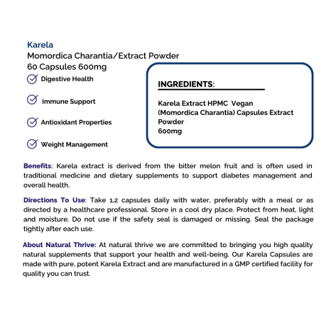 Natural pure & Premium Natural Karela Extract Powder Capsules 600mg | £5.99 | Natural Powder Supplements Natural Thrive Natural Thrive