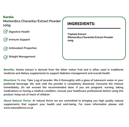 Natural pure & Premium Karela Extract Powder 100g | £7.99 | Organic Fruit Powders Natural Thrive Natural Thrive