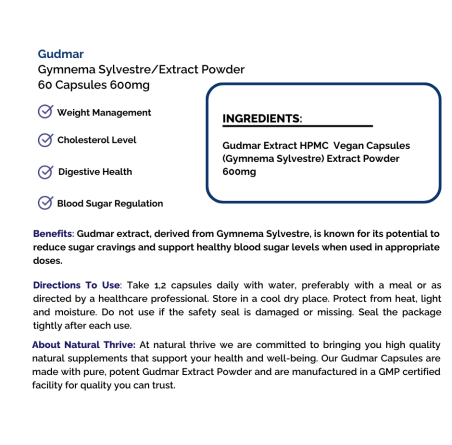 Natural pure & Premium Gudmar Extract Powder Capsules 600mg | £11.99 | Natural Powder Supplements Natural Thrive Natural Thrive