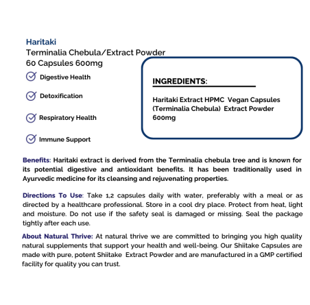 Natural pure & Premium Haritaki Extract Powder Capsules 600mg | £7.99 | Natural Powder Supplements Natural Thrive Natural Thrive