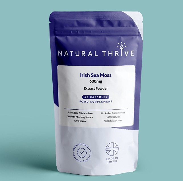 Organic Irish Sea Moss (Chondrus Crispus) Extract Capsules 600mg | £9.99 | Natural Powder Supplements Natural Thrive Natural Thrive