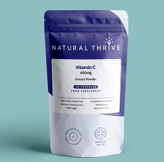Organic Vitamin C (Ascorbic Acid) Extract Powder Capsules 600mg | £12.99 | Natural Powder Supplements Natural Thrive Natural Thrive