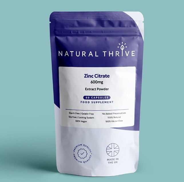 Organic Zinc Citrate Extract Powder Capsules 600mg | £8.99 | Natural Powder Supplements Natural Thrive Natural Thrive