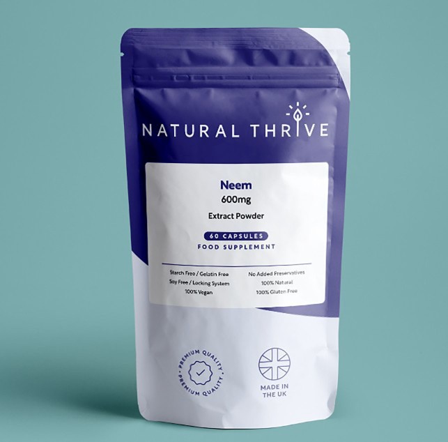 Organic Neem (Azadirachta Indica) Extract Powder Capsules 600mg | £9.99 | Natural Powder Supplements Natural Thrive Natural Thrive