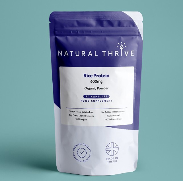 Natural Pure & Premium Rice Protein (Oryza Sativa) Powder Capsules 600mg | £7.99 | Natural Powder Supplements Natural Thrive Natural Thrive