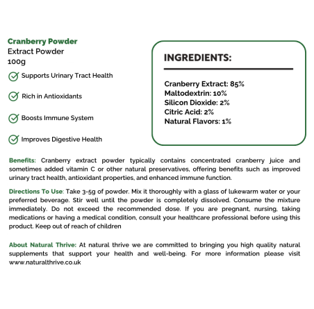 Natural pure & Premium Cranberry Extract Powder 100g | £13.99 | Organic Fruit Powders Natural Thrive Natural Thrive