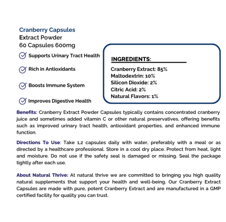 Natural pure & Premium Cranberry Extract Powder Capsules 600mg | £14.99 | Organic Fruit Powders Natural Thrive Natural Thrive