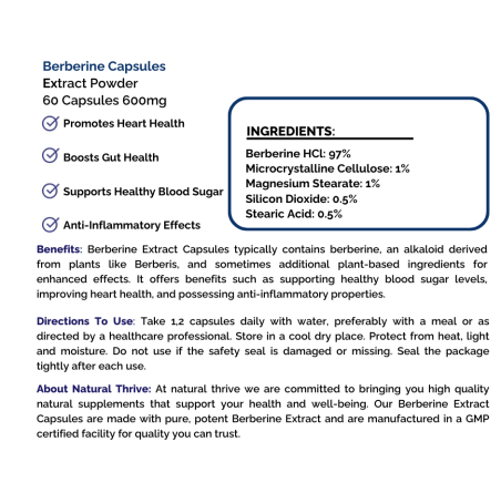 Natural pure & Premium Berberine Extract Powder Capsules 600mg | £14.99 | Organic Fruit Powders Natural Thrive Natural Thrive