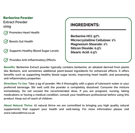 Natural pure & Premium Berberine Extract Powder 100g | £12.99 | Organic Fruit Powders Natural Thrive Natural Thrive