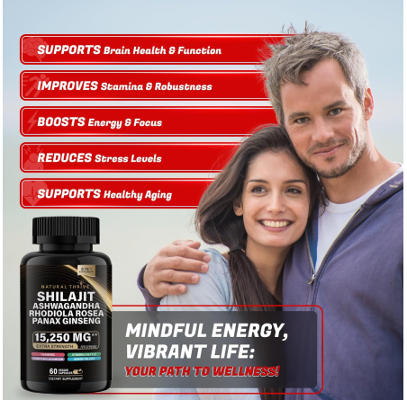 Natural Thrive Shilajit Panax Ginseng Ashwagandha Rhodiola Rosea Blend Capsules | £12.99 | Natural Powder Supplements Natural Thrive Natural Thrive