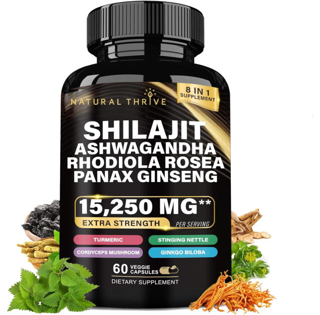 Natural Thrive Shilajit Panax Ginseng Ashwagandha Rhodiola Rosea Blend Capsules | £12.99 | Natural Powder Supplements Natural Thrive Natural Thrive