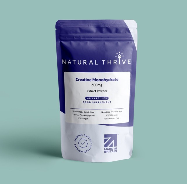 Organic Creatine Monohydrate Extract Powder Capsules 600mg | £13.99 | Natural Powder Supplements Natural Thrive Natural Thrive