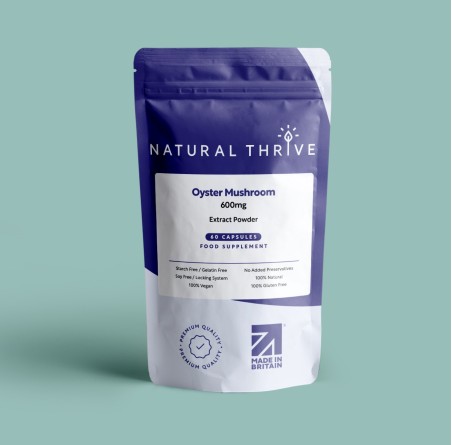 Organic Oyster Mushroom (Pleurotus Ostreatus) Extract Powder Capsules 600mg | £14.99 | Mushroom Supplements Natural Thrive Natural Thrive
