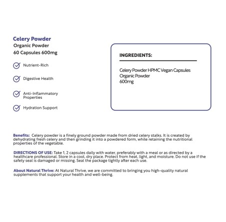 Natural Pure & Premium Celery Powder Capsules 600mg | £7.99 | Natural Powder Supplements Natural Thrive Natural Thrive