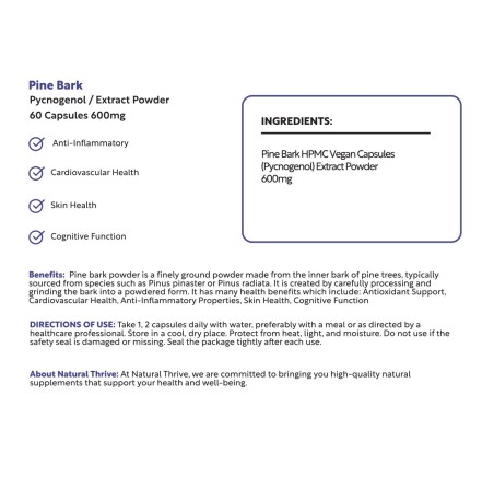 Natural Pure & Premium Pine Bark Extract Powder Capsules 600mg | £9.49 | Natural Powder Supplements Natural Thrive Natural Thrive