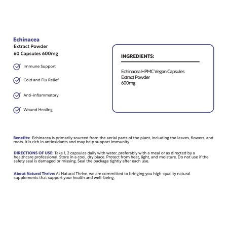 Natural Pure & Premium Echinacea Extract Powder Capsules 600mg | £11.99 | Natural Powder Supplements Natural Thrive Natural Thrive