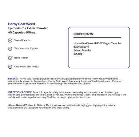 Natural Pure & Premium Horney Goat Weed 600mg | £11.99 | Natural Powder Supplements Natural Thrive Natural Thrive