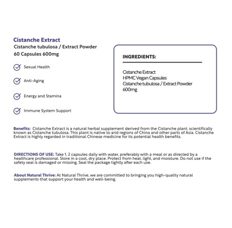 Natural Pure & Premium Cistanche Extract Powder Capsules 600mg | £10.99 | Natural Powder Supplements Natural Thrive Natural Thrive