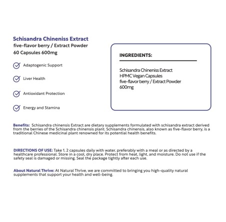 Natural Pure & Premium Schisandra Chineniss (Schisandra Chinensis) Extract Powder Capsules 600mg | £11.99 | Organic Supplements Natural Thrive Natural Thrive