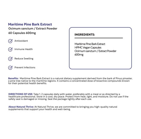 Natural Pure & Premium Maritime Pine Bark Extract Powder Capsules 600mg | £10.99 | Natural Powder Supplements Natural Thrive Natural Thrive