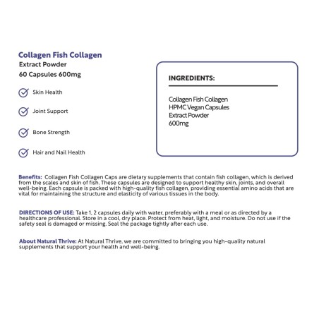 Natural Pure & Premium Collagen Fish Collagen Extract Powder Capsules 600mg | £11.99 | Natural Powder Supplements Natural Thrive Natural Thrive