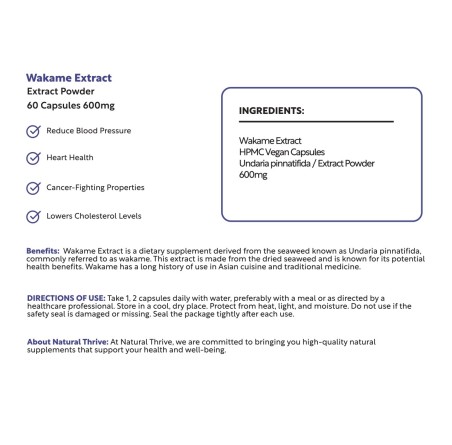 Natural Pure & Premium Wakame 600mg | £9.99 | Natural Powder Supplements Natural Thrive Natural Thrive