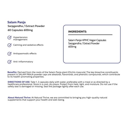 Natural Pure & Premium Salam Panja (Orchis Latifolia)  Extract Powder Capsules 600mg | £12.99 | Natural Powder Supplements Natural Thrive Natural Thrive