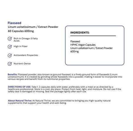 Natural Pure & Premium Flaxseed Extract Powder Capsules 600mg | £9.99 | Organic Fruit Powders Natural Thrive Natural Thrive