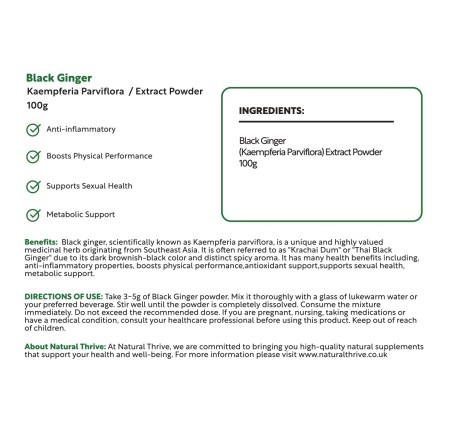 Natural Pure & Premium Thai Black Ginger (Kaempferia Parviflora)  Extract Powder 100g | £19.99 | Organic Fruit Powders Natural Thrive Natural Thrive
