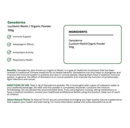 Ganoderma Spore Organic Lingzhi Mushroom Extract Powder 100g | £9.99 | Mushroom Supplements Natural Thrive Natural Thrive