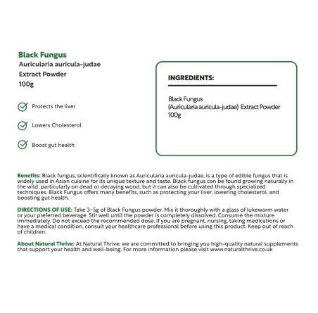 Organic Black Fungus (Mucormycosis) Mushroom Extract Powder 100g | £14.99 | Mushroom Supplements Natural Thrive Natural Thrive