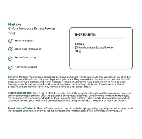 Organic Maitake Mushroom 100g Powder | £13.99 | Mushroom Supplements Natural Thrive Natural Thrive