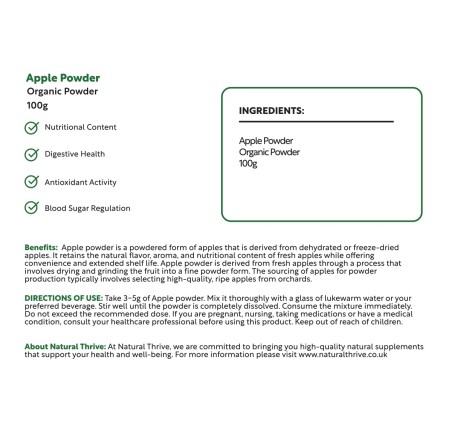 Natural Pure & Premium Apple Fruit (Malus Domestica) Powder 100g | £8.99 | Organic Fruit Powders Natural Thrive Natural Thrive