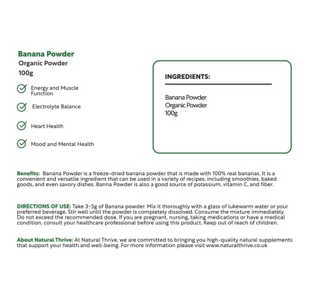 Natural Pure & Premium Banana Fruit Powder 100g | £7.99 | Organic Fruit Powders Natural Thrive Natural Thrive