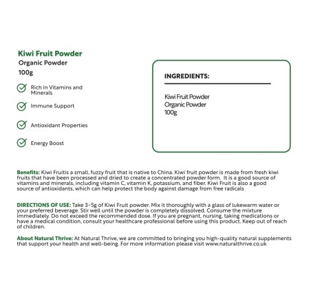 Natural Pure & Premium Kiwi Fruit (Actinidia Deliciosa) Powder 100g | £7.99 | Organic Fruit Powders Natural Thrive Natural Thrive
