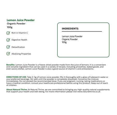 Natural Pure & Premium Lemon Fruit (Citrus Limon) Powder 100g | £7.49 | Organic Fruit Powders Natural Thrive Natural Thrive