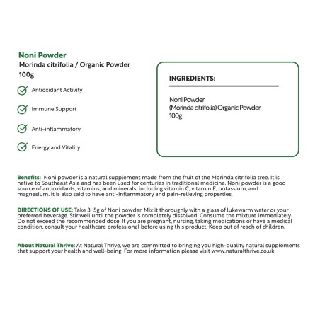 Natural Pure & Premium Noni Powder 100g | £8.99 | Organic Fruit Powders Natural Thrive Natural Thrive