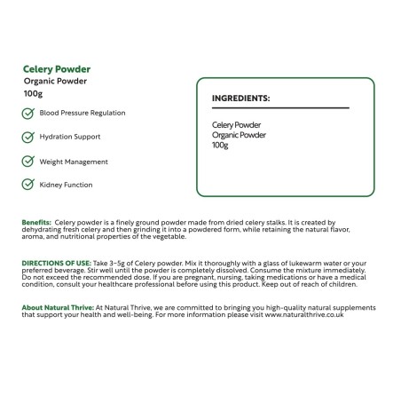 Natural Pure & Premium Celery (Apium Graveolens) Powder 100g | £6.99 | Organic Fruit Powders Natural Thrive Natural Thrive