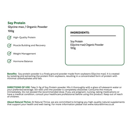 Natural Pure & Premium Soy Protein Powder 100g | £6.99 | Natural Powder Supplements Natural Thrive Natural Thrive