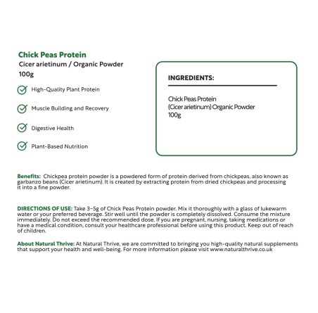Natural pure & Premium Chickpeas Protein Powder 100g | £8.99 | Natural Powder Supplements Natural Thrive Natural Thrive