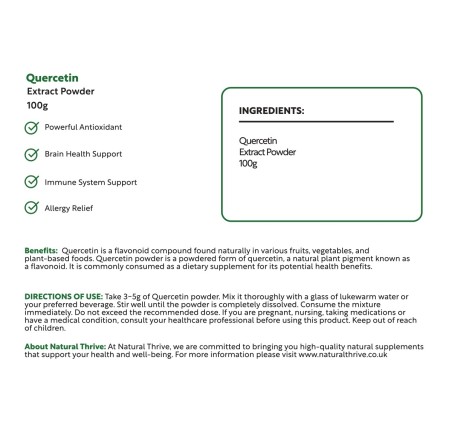 Natural Pure & Premium Quercetin 100g Extract Powder | £17.99 | Natural Powder Supplements Natural Thrive Natural Thrive