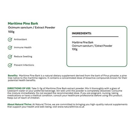 Natural Pure & Premium Maritime Pine Bark Extract Powder 100g | £18.99 | Natural Powder Supplements Natural Thrive Natural Thrive
