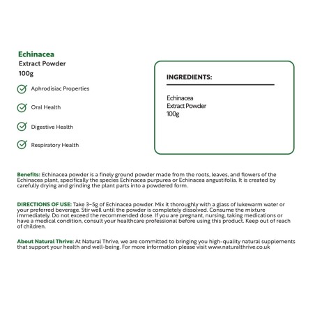 Natural Pure & Premium Echinacea Extract Powder100g | £10.99 | Natural Powder Supplements Natural Thrive Natural Thrive