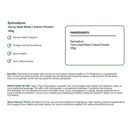 Natural Pure & Premium Epimedium Extract Powder 100g | £9.99 | Natural Powder Supplements Natural Thrive Natural Thrive