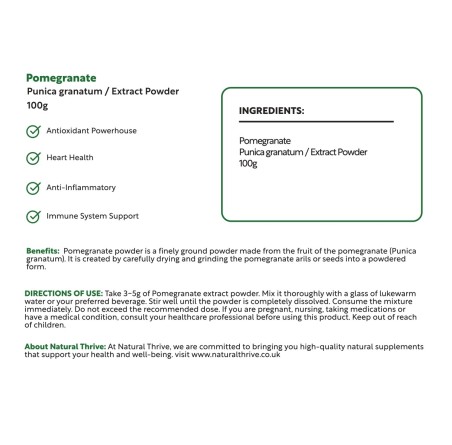 Natural Pure & Premium Pomegranate Fruit Extract Powder 100g | £10.99 | Organic Fruit Powders Natural Thrive Natural Thrive