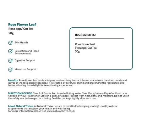 Natural Pure & Premium Rose Flower Leaf Cut Tea 50g | £4.99 | Loose Leaf Tea Natural Thrive Natural Thrive