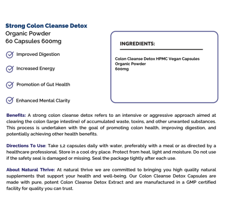 Natural Pure & Premium Strong Colon Cleanse Detox Powder Capsules 600mg | £8.99 | Natural Powder Supplements Natural Thrive Natural Thrive