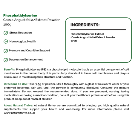 Natural Pure & Premium Phosphatidylserine 100g | £34.95 | Natural Powder Supplements Natural Thrive Natural Thrive
